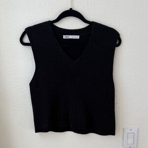 Zara Black V-Neck Knit Top sweater vest